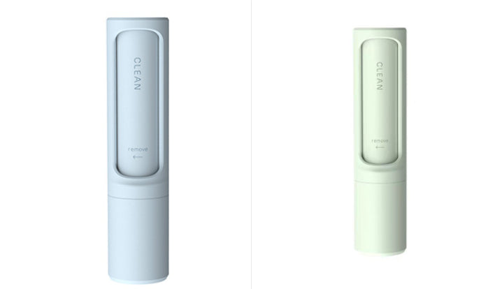 Blue and green 2-in-1 pet hair remover brushes side by side