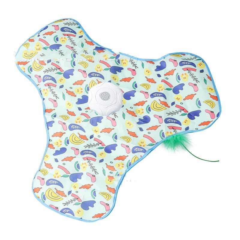 StalkWisp Triangle hide and seek cat toy with light duck print fabric cover and white center unit